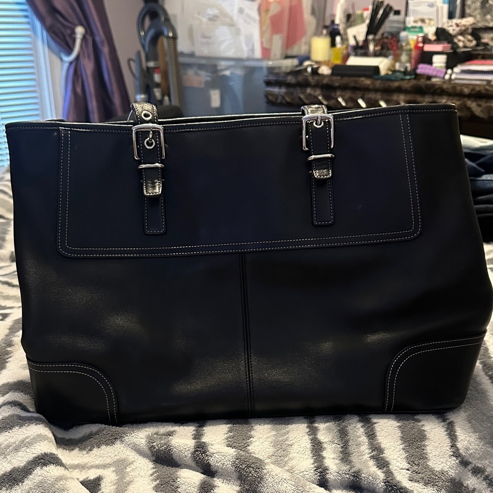 Coach Vintage Black Leather Tote Bag